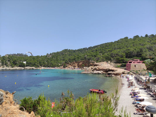 Cala Saladeta, Ibiza — aguas cristalinas y roca mediterránea